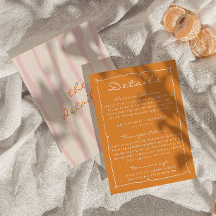 Hand Written Pinstripes Colourful Wedding Details  Enclosure Card