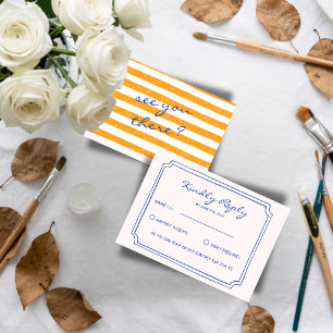 Hand Written Pinstripes Painted Italian Wedding  RSVP Card