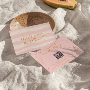 Hand Written Pinstripes QR Code Colourful Wedding RSVP Card