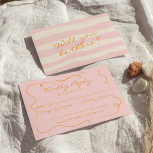 Hand Written Pinstripes Whimsical Colourful Weddin RSVP Card