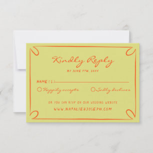 Hand Written Pinstripes Whimsical Italian Wedding RSVP Card