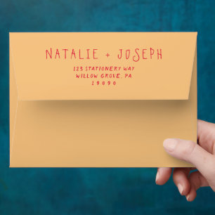 Hand-Written Retro Bright Funky Modern Wedding Envelope