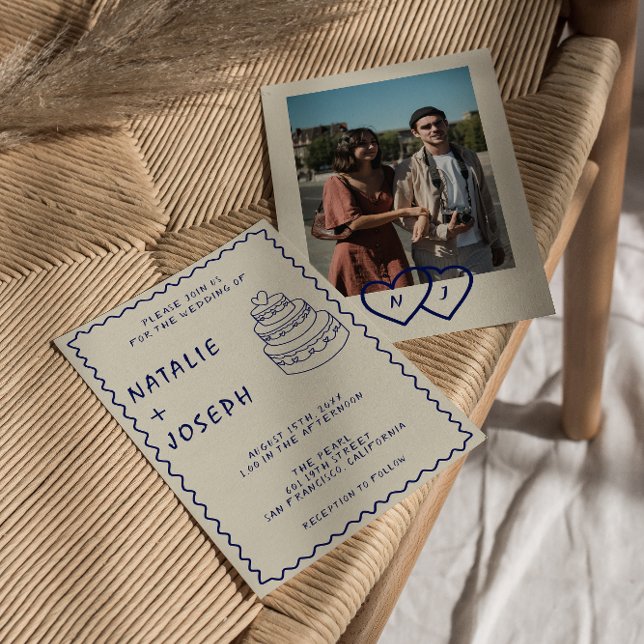 Hand-Written Retro Cake Modern Photo Boho Wedding  Invitation (Creator Uploaded)