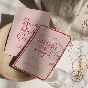 Hand-Written Retro Colourful Unique Modern Wedding Save The Date