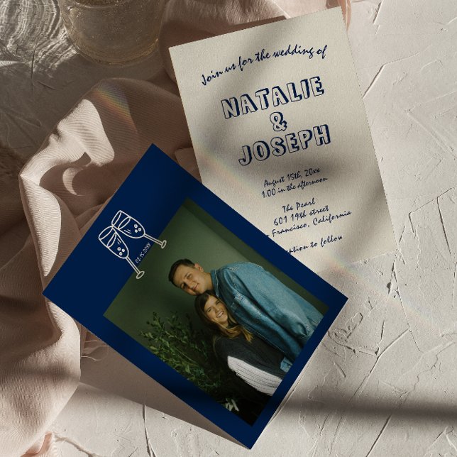 Hand-Written Retro Unique Modern Photo Wedding Invitation (Creator Uploaded)