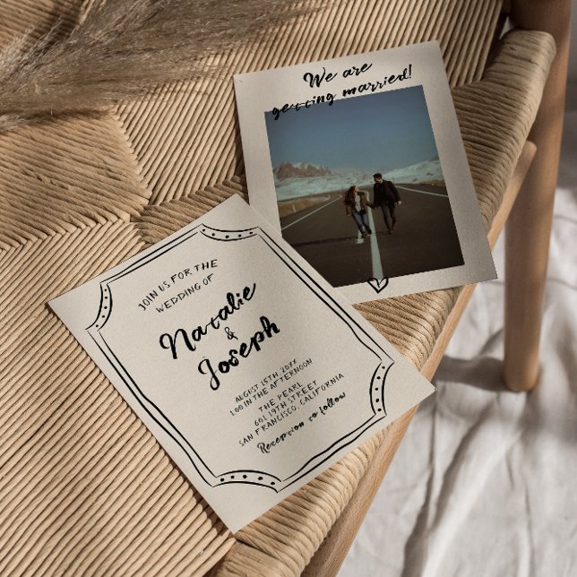Hand Written Scribble Modern Quirky Photo Wedding Invitation (Creator Uploaded)