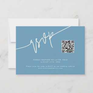Hand Written Script Denim Blue Wedding QR Code RSVP Card