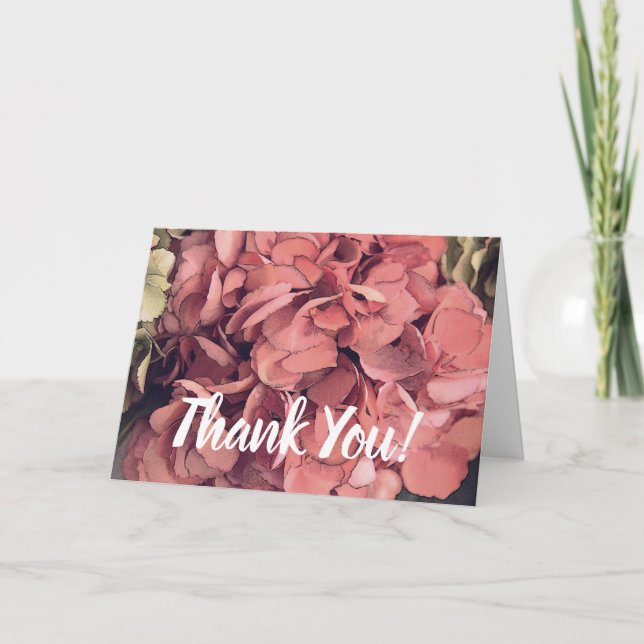 Hand Written Script Thank You Card Hydrangea Art (Front)