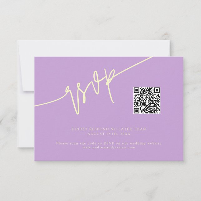 Hand Written Script Wisteria Wedding QR Code RSVP Card (Front)