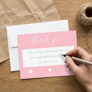 Hand written social thank you insert card. card