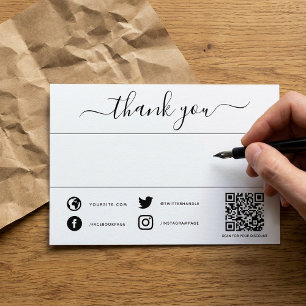Hand written thank you social qr code insert card