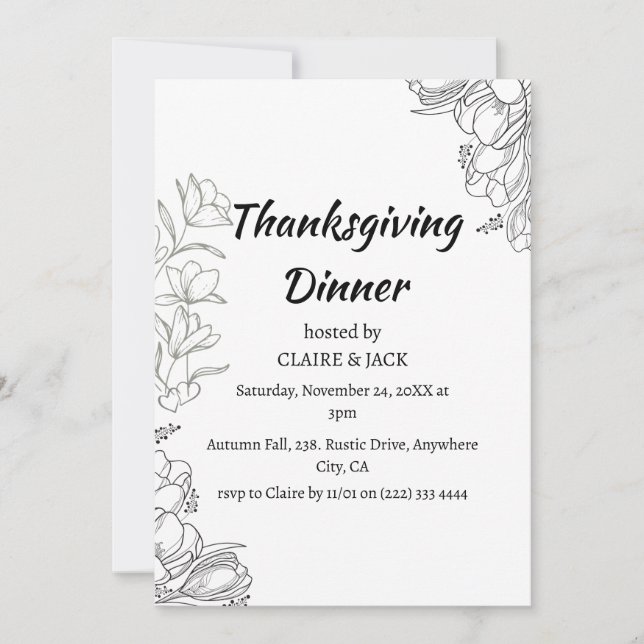 Hand written Thanksgiving Dinner Invitation (Front)