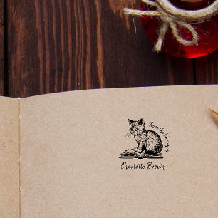 Hand-written Vintage Cat Custom Library Book Rubber Stamp