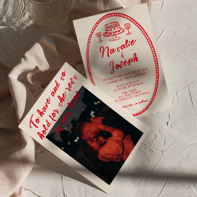 Hand-Written Vintage Modern Quirky Photo Wedding Invitation (Creator Uploaded)