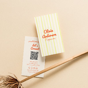Hand Written Yellow Orange Stripes Boho QR Code Business Card