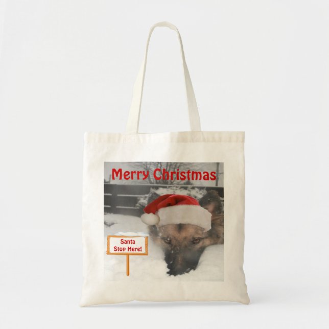 Handbag German Shepherd Santa Stop Here (Front)
