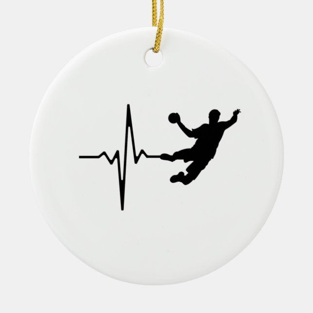 Handball - Handball Player Heartbeat Ceramic Tree Decoration (Front)