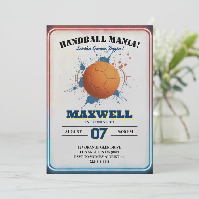 Handball Mania Birthday Invitation (Standing Front)