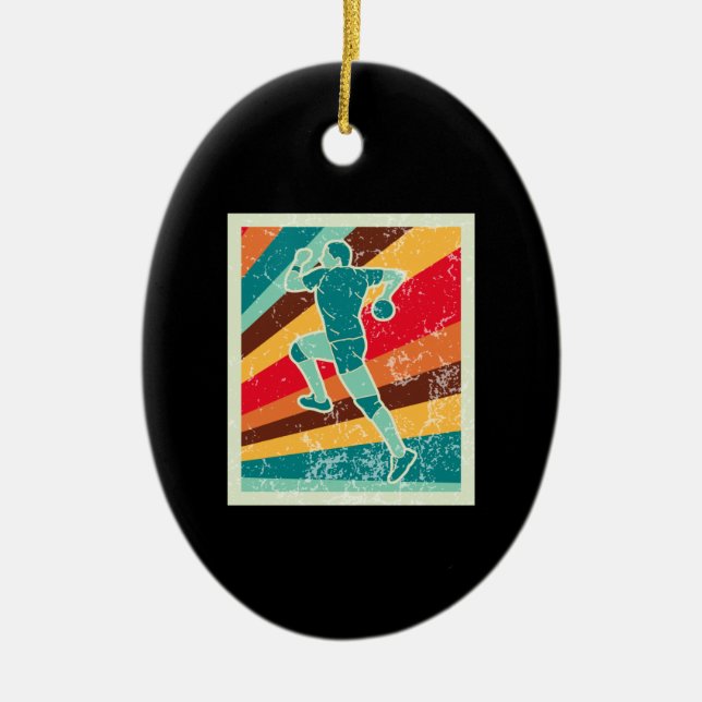 Handball Player Retro   Ceramic Tree Decoration (Front)