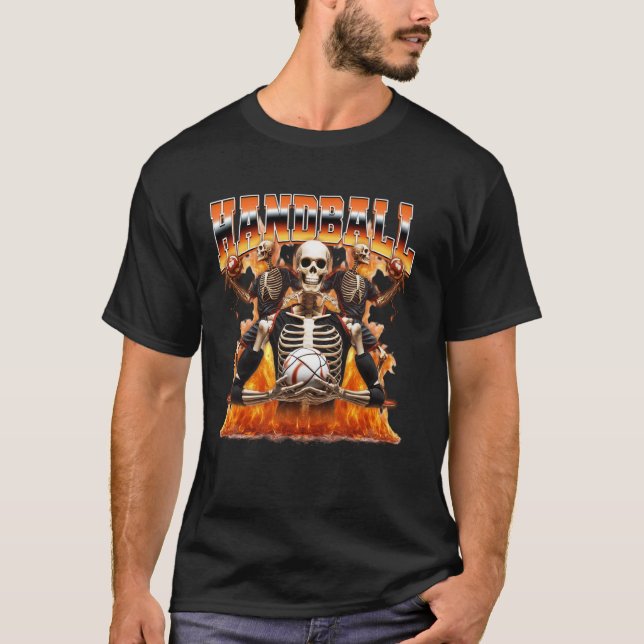Handball Player Skeleton 90s Bootleg Style T-Shirt (Front)