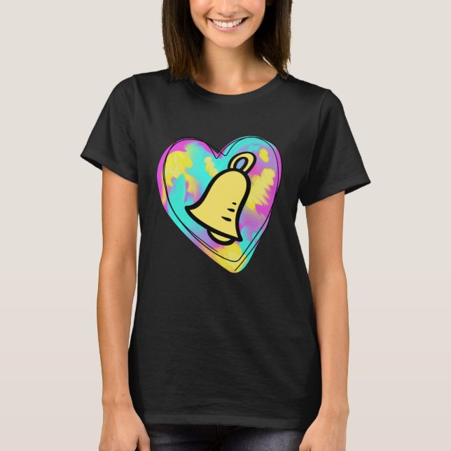 Handbell Ringer Multicolored Painted Heart T-Shirt (Front)