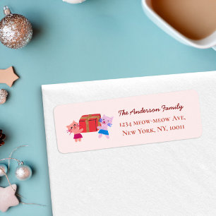 Handcraft Cat Christmas Baby Pink Return Address