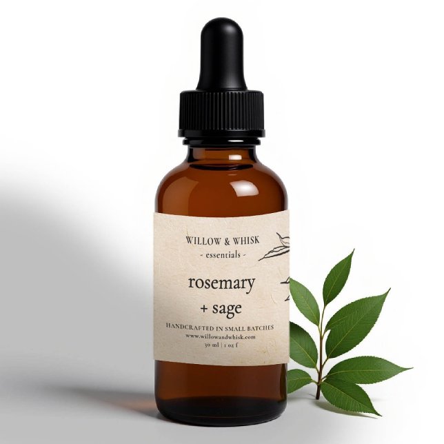 Handcrafted Aromatherapy Essential Oil Kraft Leaf Rectangular Sticker (essential oil bottle label kraft botanical leaf custom packaging artisan maker business gifting)