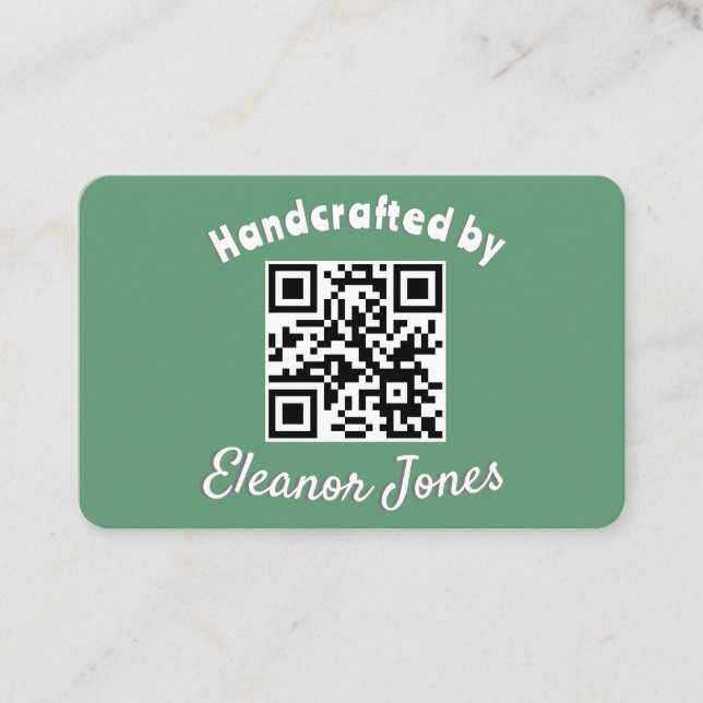 Handcrafted Bespoke Crafts Green QR Code Stylish Business Card (Front)