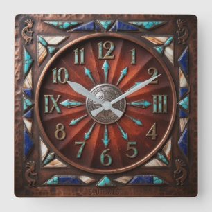Handcrafted Copper Southwestern with Turquoise Square Wall Clock