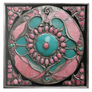 Handcrafted Gemstone-Inspired Mandala Mosaic Tile