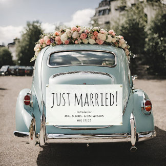 Handcrafted Just Married Car Banner