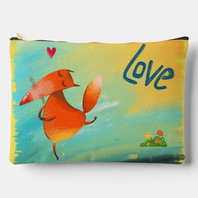 Handcrafted Watercolor Funny Fox Accessory Pouch (Front)