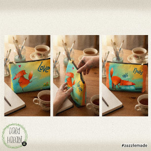 Handcrafted Watercolor Funny Fox Accessory Pouch