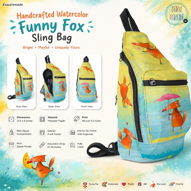 Handcrafted Watercolor Funny Fox Sling Bag (Handcrafted Watercolor Funny Fox Sling Bag)
