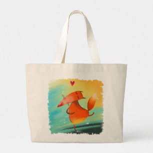 Handcrafted Watercolor Illustration Funny Fox Large Tote Bag