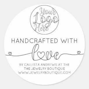 Handcrafted White Handwritten Hearts Business Classic Round Sticker
