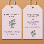 Handcrafted with Care Whimsical Green Bell Gift Tags<br><div class="desc">Add a charming,  personal touch to your handmade goods with this whimsical Christmas hang tag. Featuring a hand-drawn bell and holly design in deep green with your studio name in festive plum,  it's perfect for cosy craft markets and heartfelt gifting.</div>