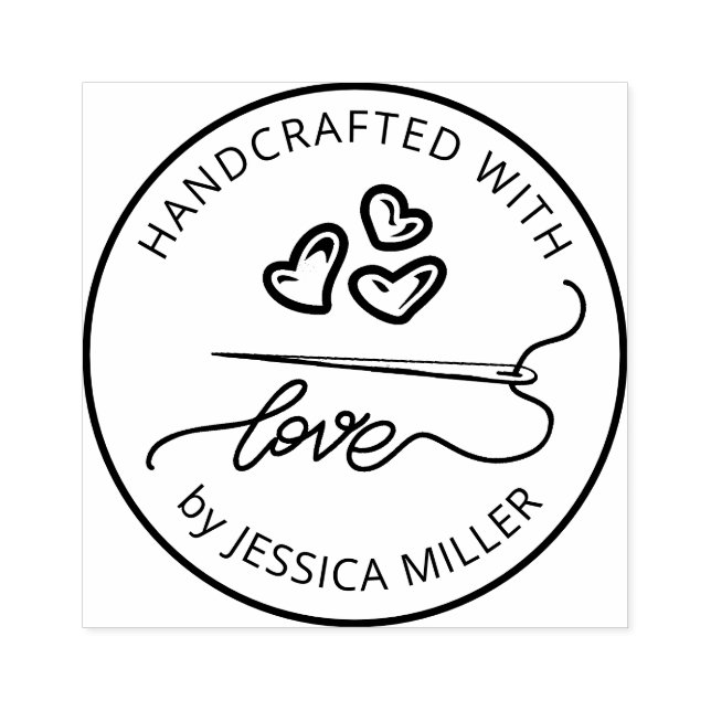 Handcrafted with Love Sewing Needle Custom Rubber Stamp (Imprint)