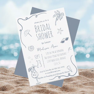 HandDrawn Beach Doodle Illustrations Bridal Shower Invitation