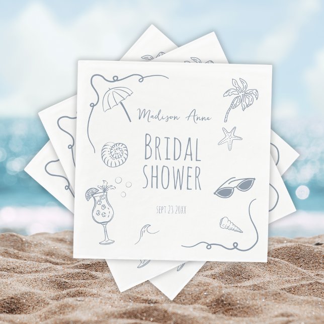 HandDrawn Beach Doodle Illustrations Bridal Shower Napkin (Creator Uploaded)
