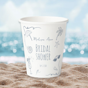 HandDrawn Beach Doodle Illustrations Bridal Shower Paper Cups