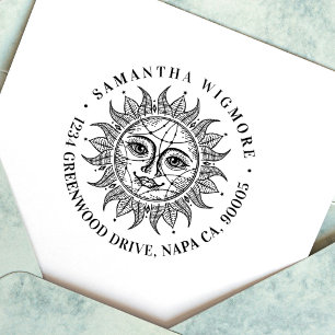 Handdrawn Beautiful Celestial Sun Face Star Rubber Stamp