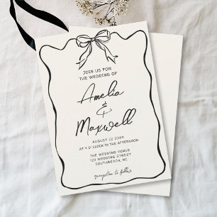 Handdrawn Bow Coquette Trendy Romantic Wedding Invitation