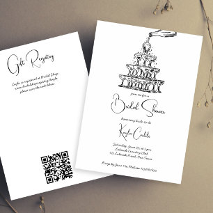 Handdrawn champagne tower minimalist bridal shower invitation