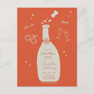 Handdrawn Champaign Bridal Shower Invitation  Post Postcard