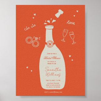 Handdrawn Champaign Bridal Shower Invitation  Poster