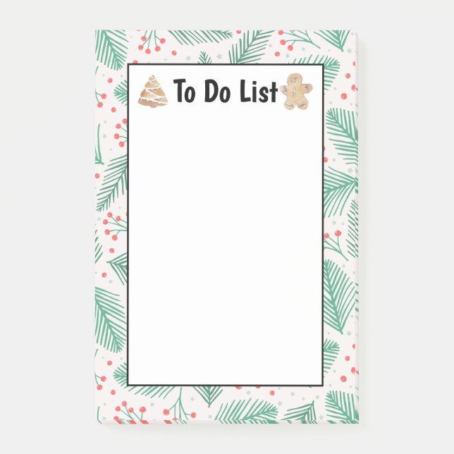 Handdrawn Christmas Pine Branches Green To Do List Post-it Notes (Front)