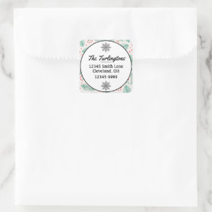 Handdrawn Christmas Pine Branches Return Address Square Sticker
