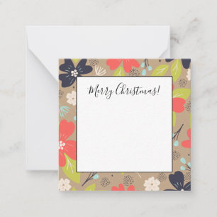 Handdrawn Christmas Poinsettia Red White Navy Card