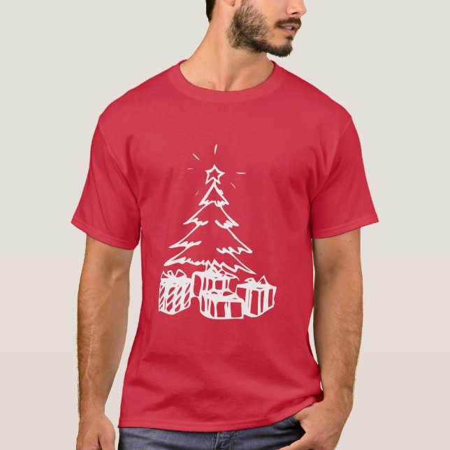 Handdrawn Christmas Tree & Gifts T-Shirt (Front)